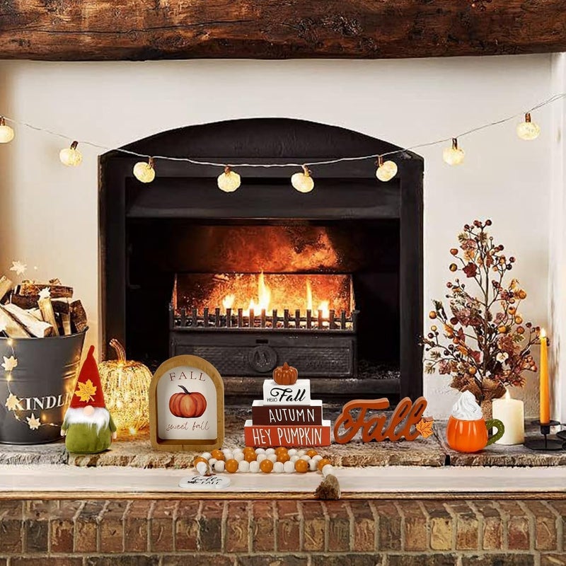 SYNCVIBE Fall Decorations for Home 6PCS Tiered Tray Decor Set, Fall Decor for Shelf Mantel Fire Place Office Desk Kitchen Bedroom Thanksgiving Autumn Table Centerpieces Pumpkin Farmhouse Tabletop Wood Signs - Image 5